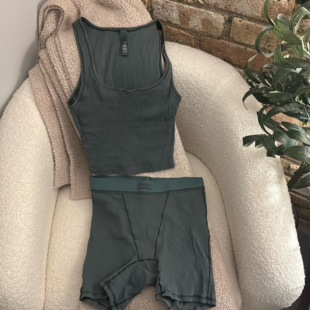 Skims Cotton Rib Set Green